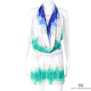 TART Wht/Blue/Green Tie Dye Halter Cowl Neck Dress
